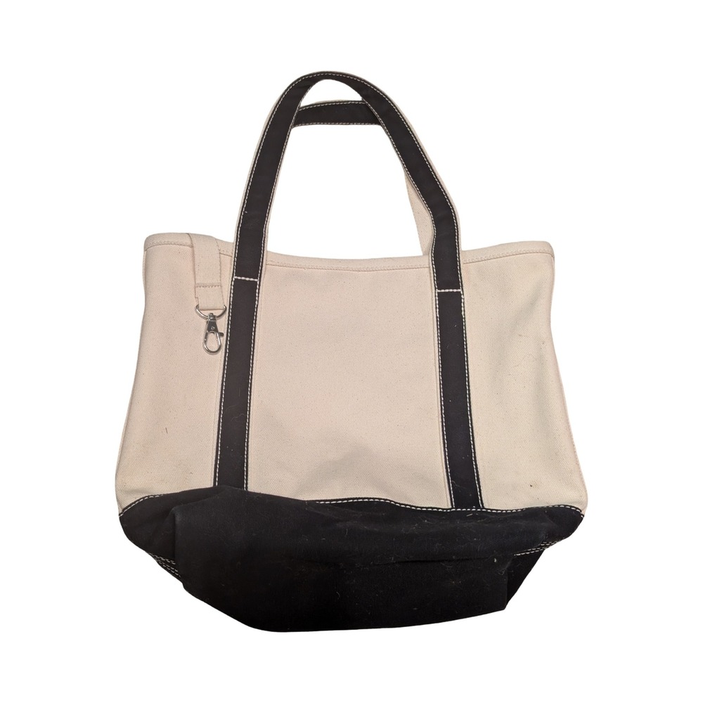 Lands End Canvas Tote Bag Black Cream Kaylee Personalized Monogrammed Small Med - Picture 2 of 4